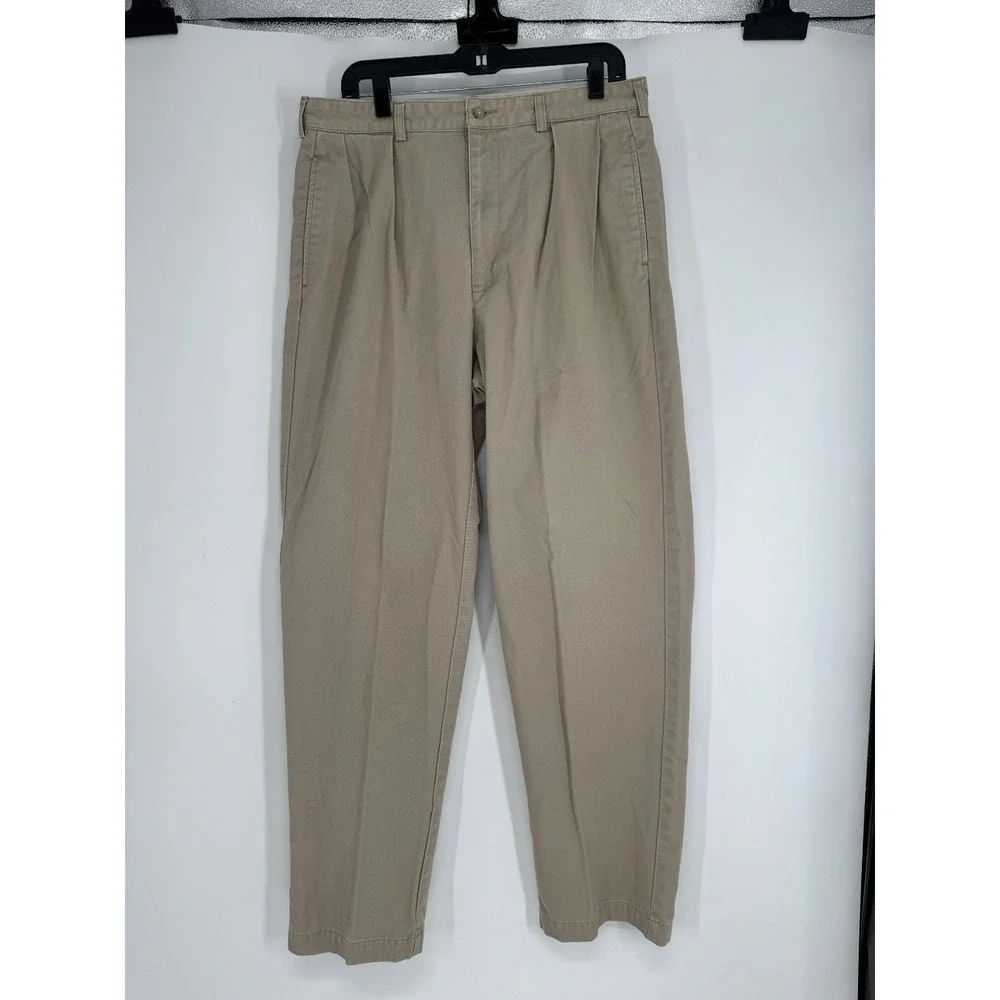 Polo Ralph Lauren Andrew Pants Mens Size 35x32 Khaki Vintage Baggy Pleated Chino